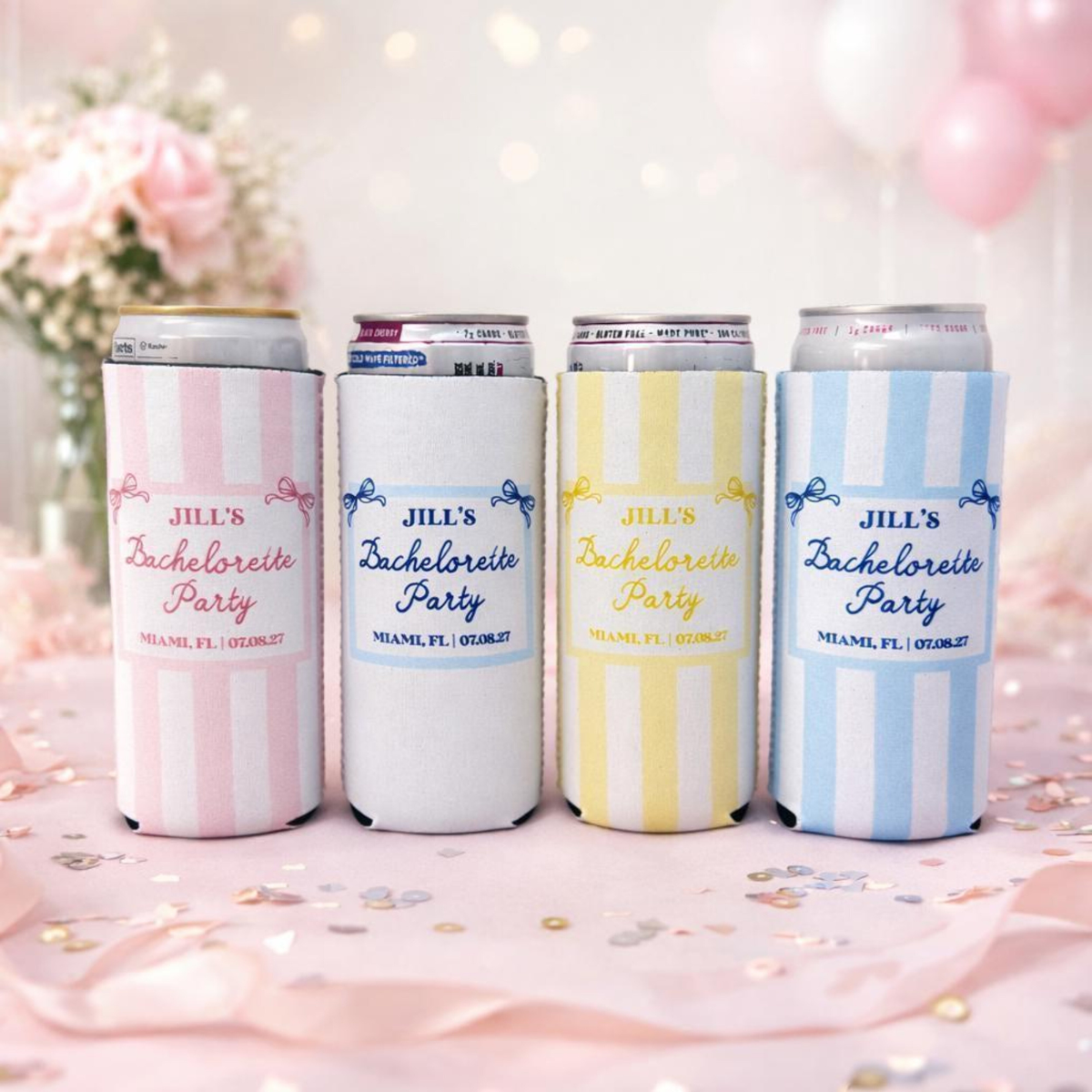 Personalized Beach Bachelorette Can Cooler, Coastal Bridal Party Favor, Custom Drink Holder