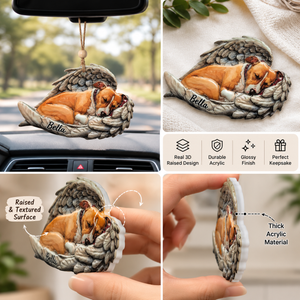 Personalized Watercolor Photo Dog Loss Memorial Real 3D Raised Ornament, Sleeping Pet Within Angel Wings, Loss Pet Gifts, Dog Lovers Gift