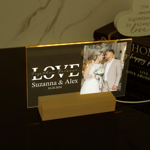 Love Together Forever, Custom Photo LED Light Wooden Base, Acrylic Picture Frame, Couple Photo Stand, Wedding Photo Sign, Wedding Gifts, Couple Picture Gifts
