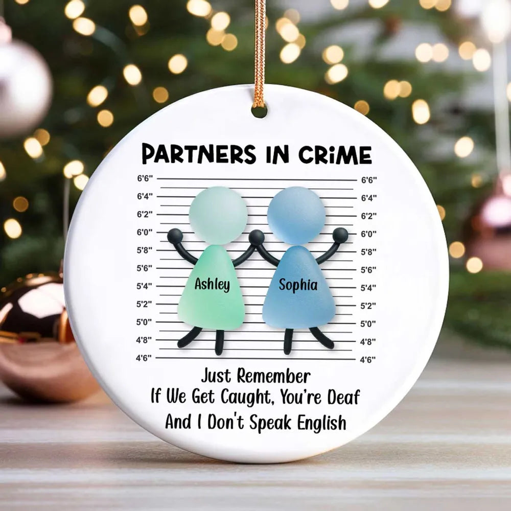 Partners in Crime Sea Glass Besties - Personalized Ornament - Christmas Gift for Best Friends