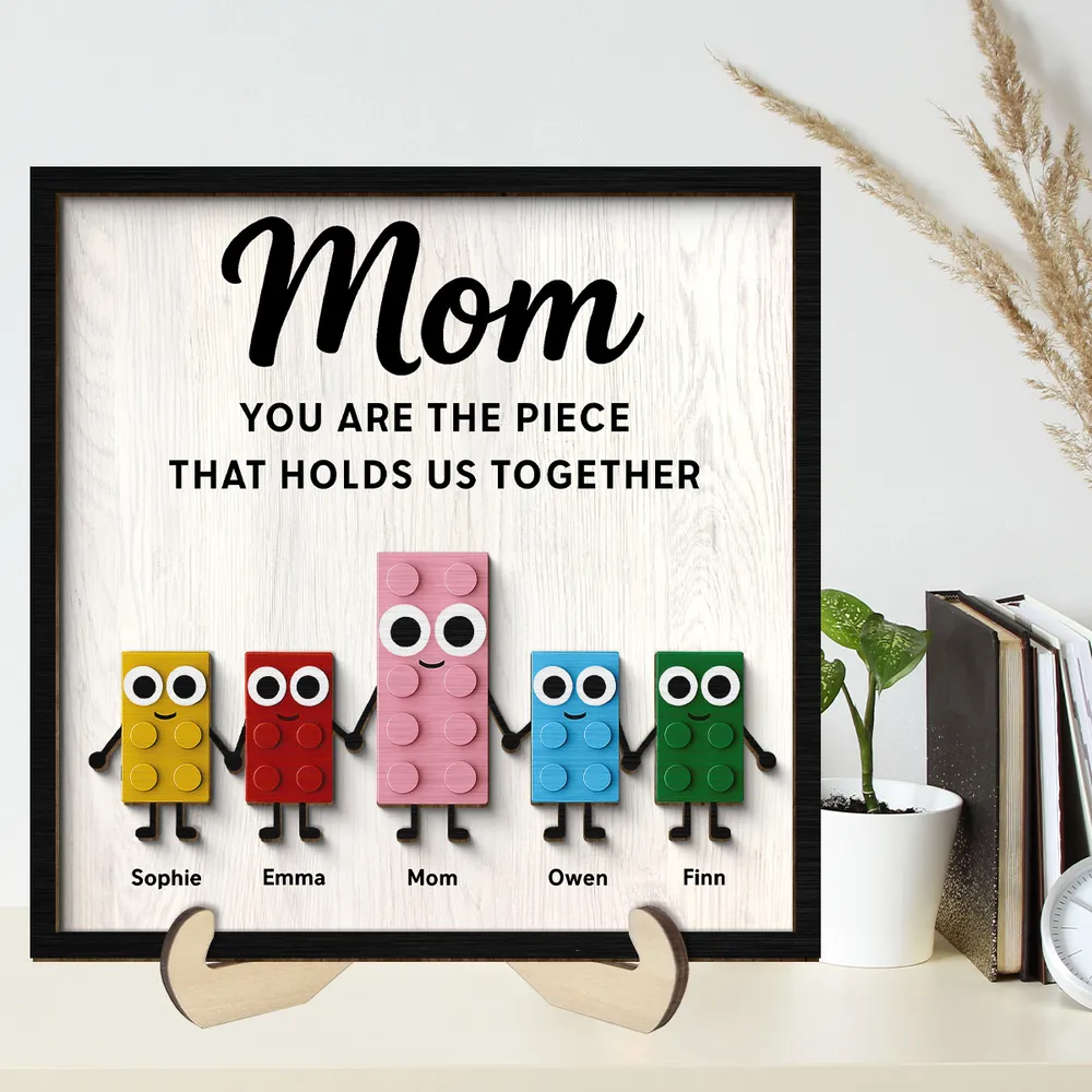 Mom Is The Cutest Piece That Hold Us Together - Personalized Wooden Plaque - Gift For Mom, Mother's Day, Birthday Gift