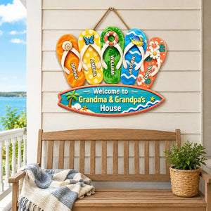 Hello Summer Vibe Welcome To Grandma Grandpa House - Personalized Wood Sign - Grandparents House Summer Decoration