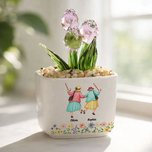 Cry A Little Less And Smile A Lot More - Personalized Mini Glass Flower Pot - Gift For Bestie, Friends, Sisters