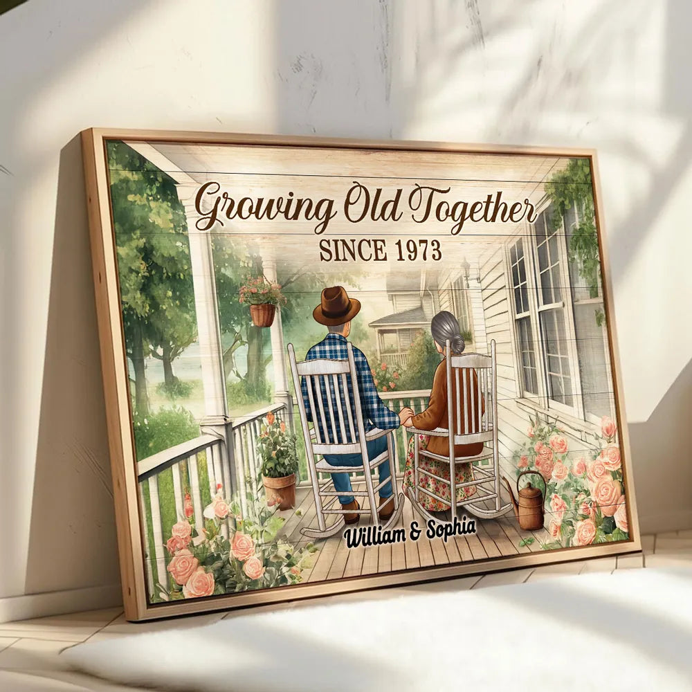 Old Couple Growing Old Together - Personalized Canvas - Anniversary Gift, Valentine's Day Gift For Couple