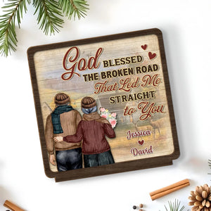 God Blessed Broken Road Led Me To You - Personalized Wooden Plaque - Anniversary Gift For Couple, Valentine's Day Gift