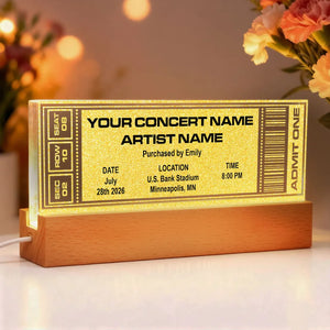Custom Favorite Music Concert Photo Ticket - Personalized Acrylic Block LED Night Light - Gift For Music Lovers