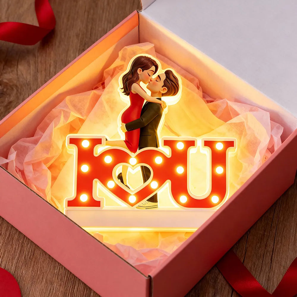 Romantic 3D Kissing & Hugging Couple I Love You - Personalized Acrylic Light Box - Valentine's Day Gift For Couple