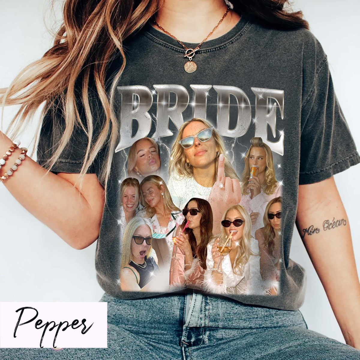 Bootleg Bride Shirt, Team Bride Graphic Tee, Custom Photo Collage Bachelorette Party T-Shirt, Wedding Gift, Bridal Shower Outfit, Gift for Bride