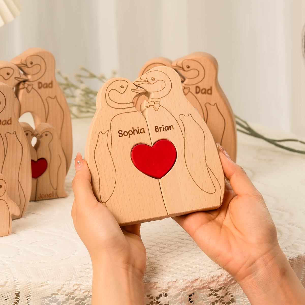 Penguin Family - Personalized Family Wooden Puzzle - Gift For Family, Mother's Day, Father's Day Gift