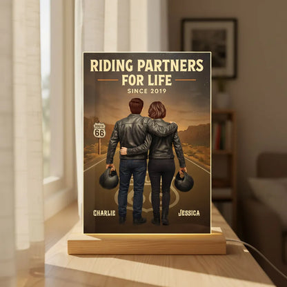 Route 66 Riding Partners For Life - Personalized LED Night Light - Valentine's Gift, Anniversary Gift For Biker Couple