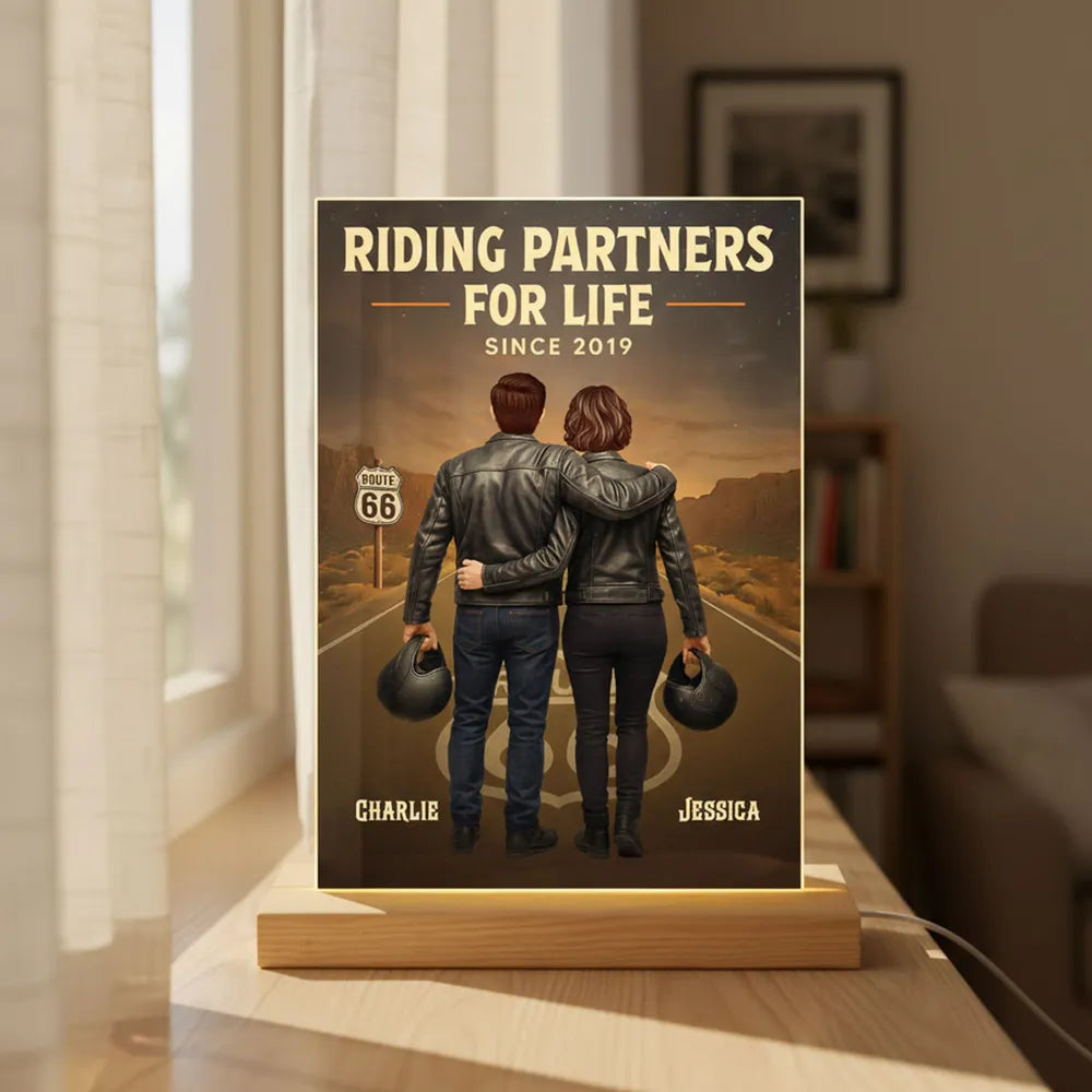 Route 66 Riding Partners For Life - Personalized LED Night Light - Valentine's Gift, Anniversary Gift For Biker Couple