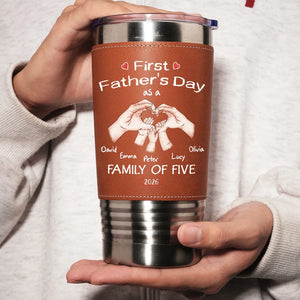 First Father's Day As A Family Of Three - Personalized Leather Tumbler - Gift For Father, Gift For New Dad, Father's Day Gift