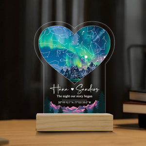 The Night Our Story Began - Personalized 3D LED Light Wooden Base - Gift For Couple