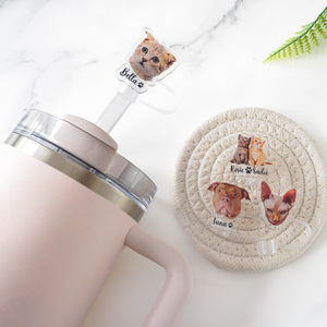 Personalized Gift For Cat Mom, Custom Topper Straw Topper With Photo, Custom Cat Photo Cup Straw Cover, Cat Mom Gifts