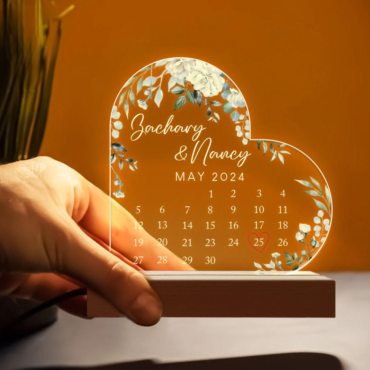 Personalized Couple Calendar LED Light, Anniversary Date Calendar Acrylic Plaque, Acrylic Plaque Gift for Couple, Couple Gifts, Gift For Her