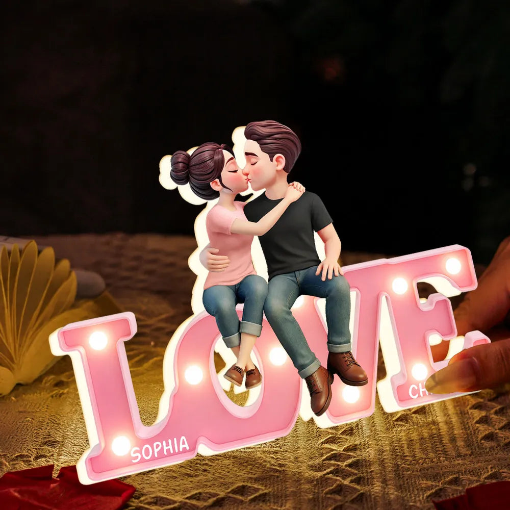Loving & Kissing Couple - Personalized Acrylic Light Box - Anniversary Gift, Valentine's Day Gift For Couple