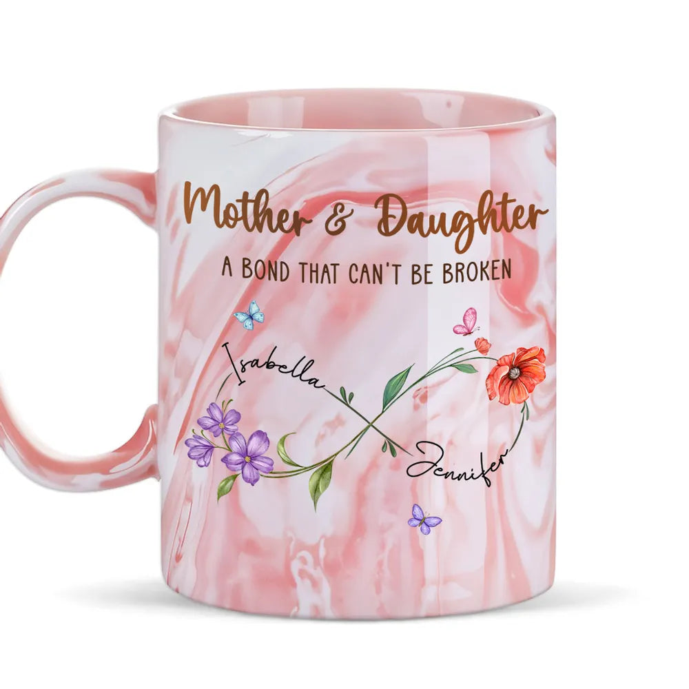 Mother And Daughter Link Forever - Personalized Marble Mug - Gift For Mother & Daughter, Mother's Day Gift