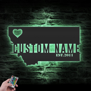 Custom State Map Metal Wall Art LED Lights, Personalized Name Sign Home Decor, Born in US, Decoration Housewarming Xmas