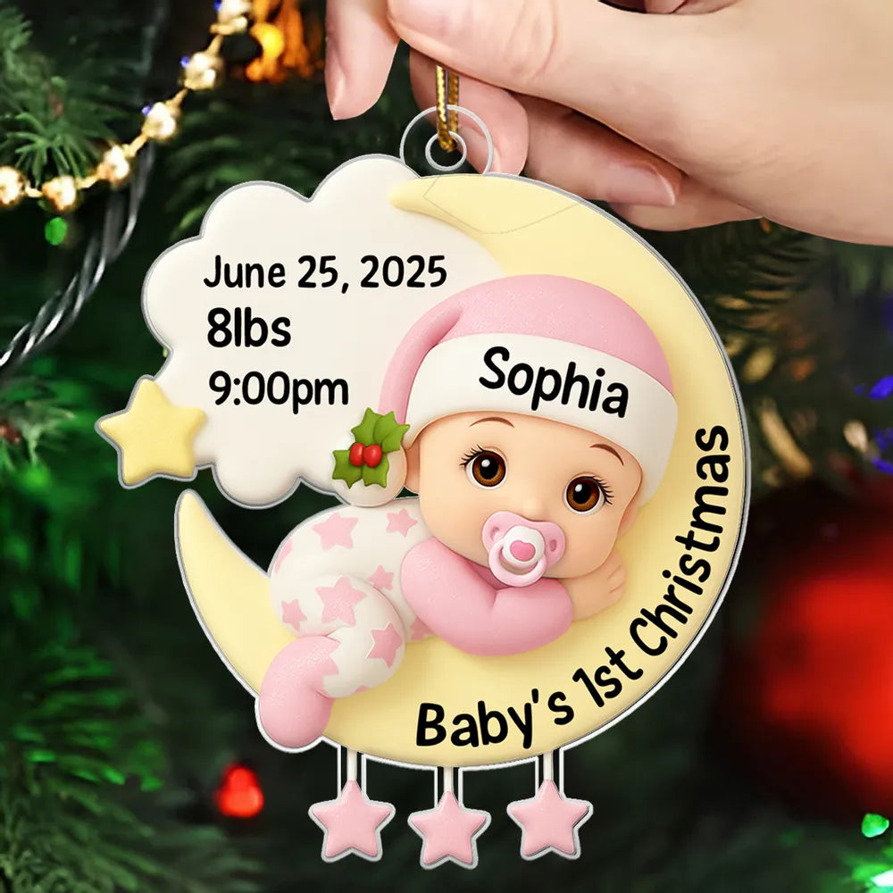 Baby's 1st Christmas On The Moon - Personalized Acrylic Ornament - Heartwarming Christmas Gift For Baby