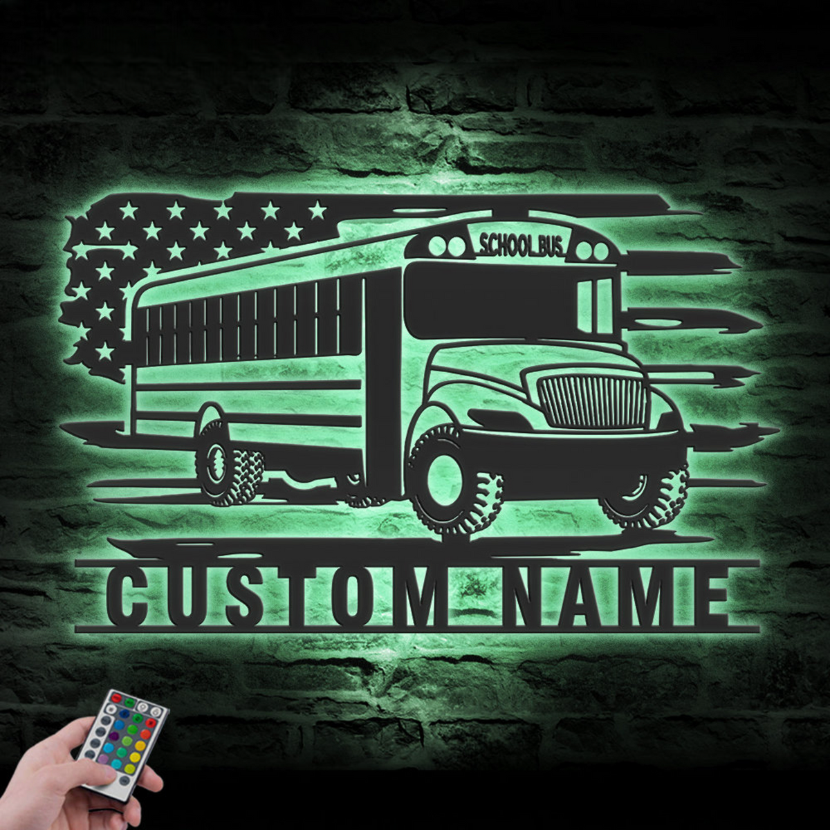 Custom US School Bus Metal Wall Art LED Light Personalized Bus Driver Name Sign Home Decor Back To School Decoration Birthday Christmas Gift