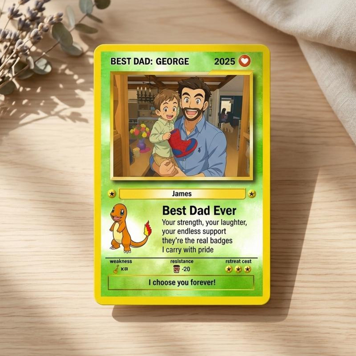 Custom Anime Photo Poke Card | Personalized Father's Day Trading Card | Poke Dad Birthday Gift