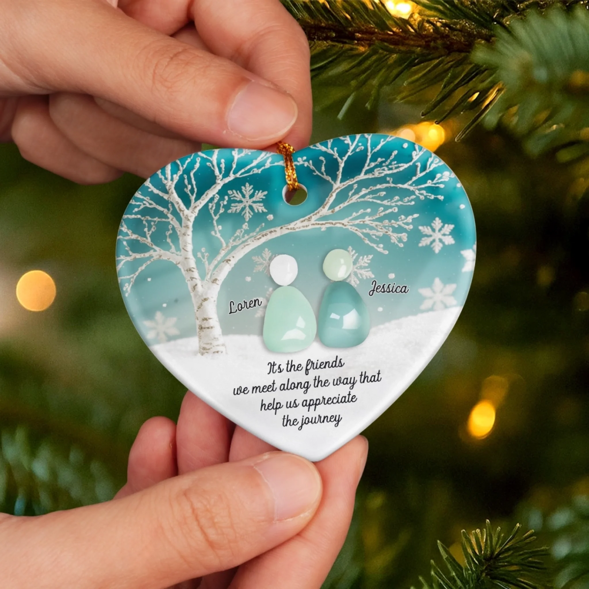 Sea Glass Friends Under Winter Tree - Personalized Ornament - Christmas Birthday Gifts Besties, Sisters