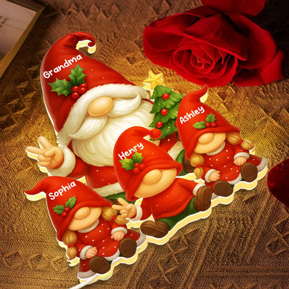 Gnome Grandma & Grandkids Festive Holiday - Personalized Acrylic Light Box - Christmas Decor, Christmas Gift for Grandma
