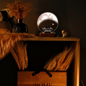 Custom Moon Phase Unique Wedding Gift Idea, Acrylic Moon LED Light Wooden Base, Gift For Couple