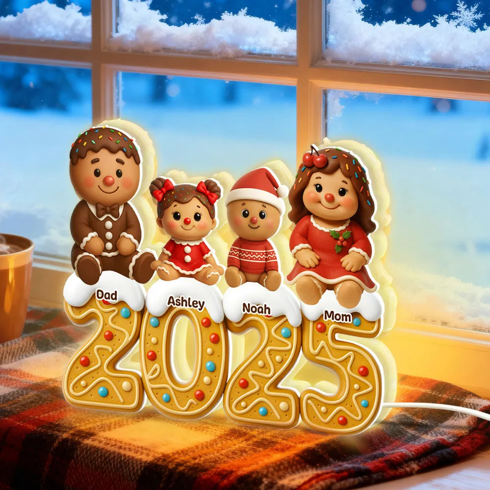 Gingerbread Family 2025 - Personalized Acrylic Light Box - Christmas Gift For Family, Festival Home Decor