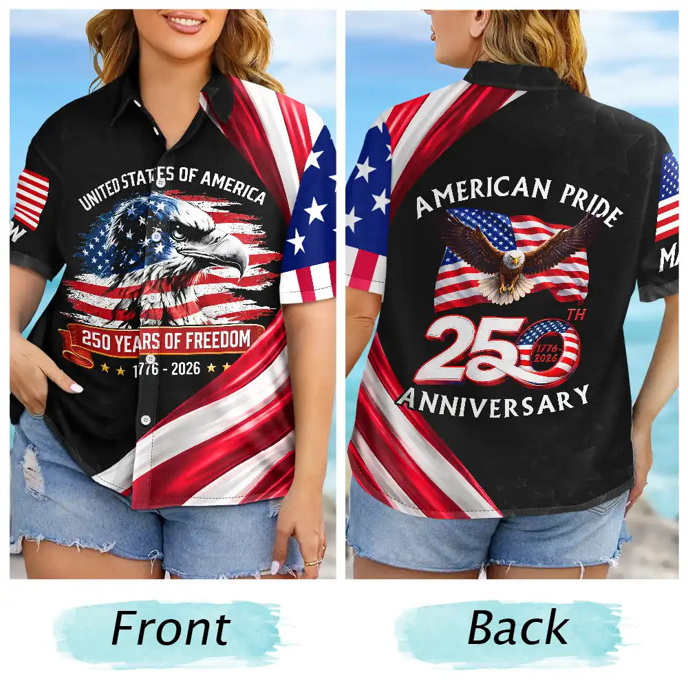 America 250th Anniversary US Pride Patriotic Eagle - Personalized Hawaiian Shirt - Patriotic Gift, 4th Of July, 250th Anniversary Gift For Family