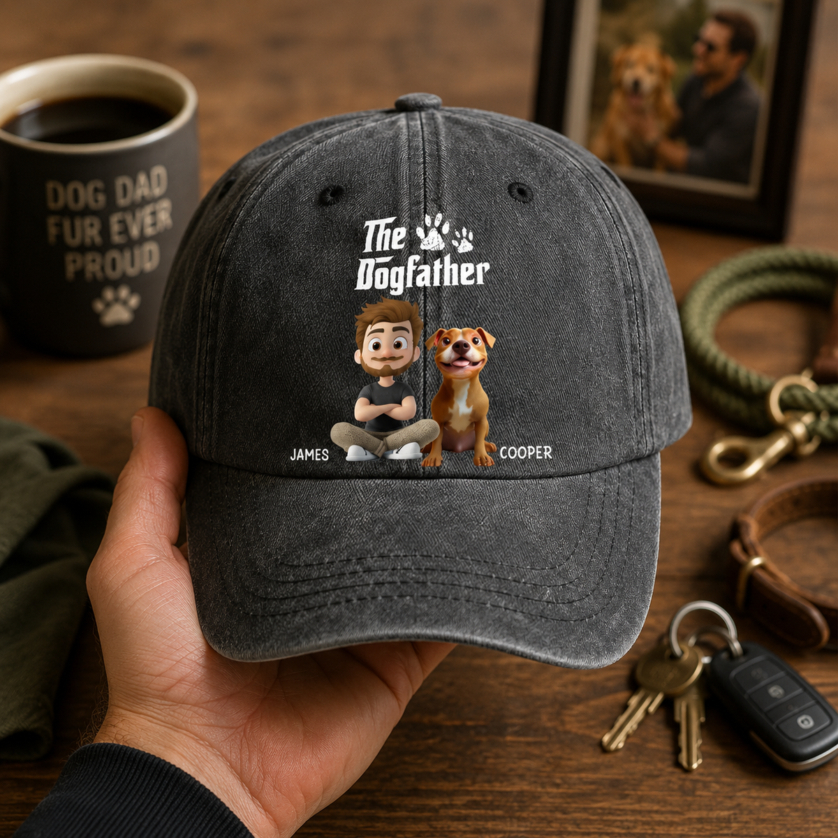 Cool Dog Father - Personalized Washed Denim Cap - Gift For Dog Dad, Dog Owner, Dog Lovers, Father's Day Gift