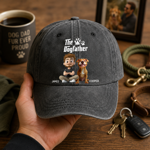 Cool Dog Father - Personalized Washed Denim Cap - Gift For Dog Dad, Dog Owner, Dog Lovers, Father's Day Gift