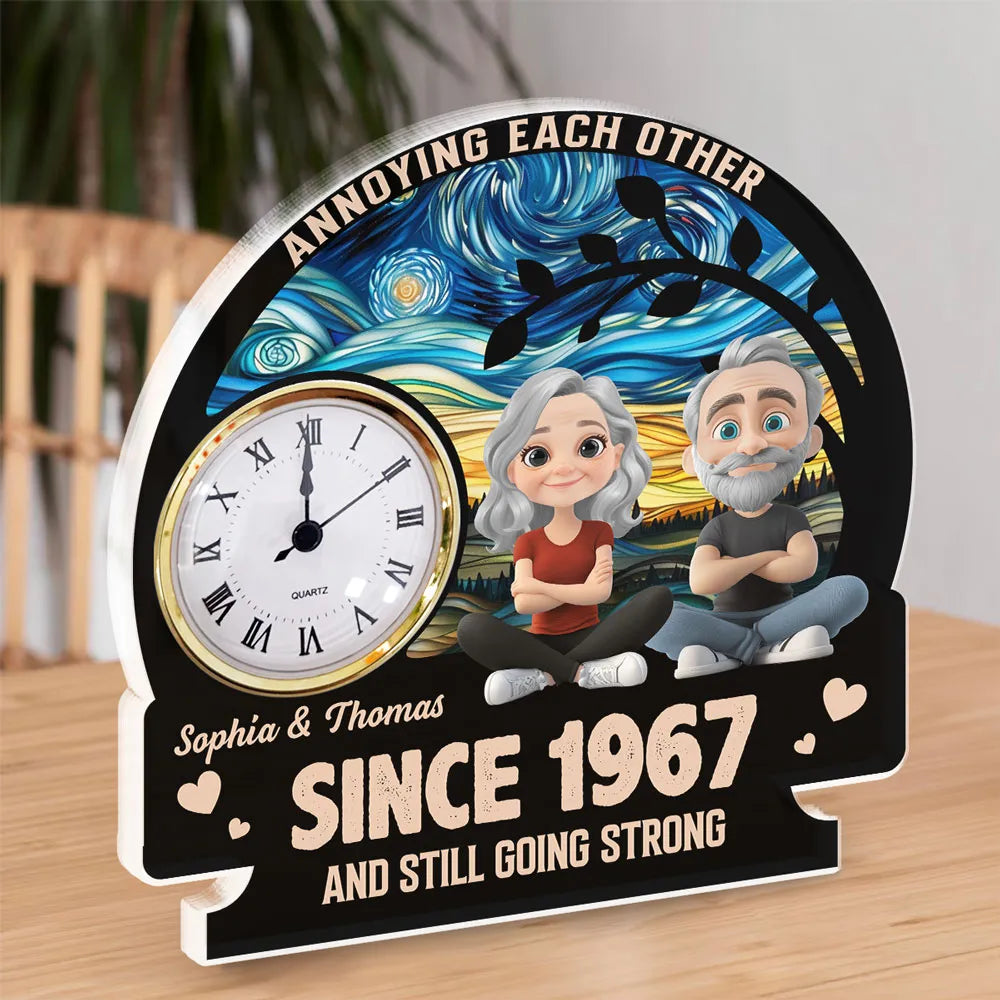 Annoying Each Other And Still Going Strong Doll Couple - Personalized Acrylic Desk Clock - Gift For Couple, Anniversary Gift