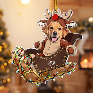 Custom Face Adorable Baby With Santa Sleigh - Personalized Acrylic Shaped Ornament - Gift For Baby, Christmas Gift