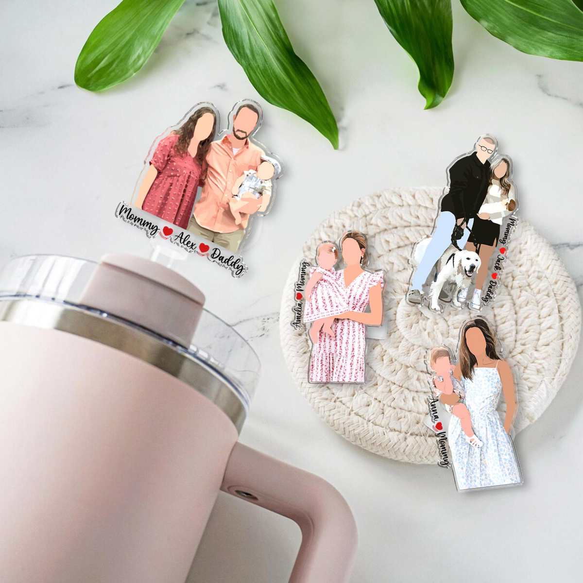 Personalized Gift For Mom, Custom Family Photo Portrait Straw Topper, Mom And Kids Photo Straw Cover