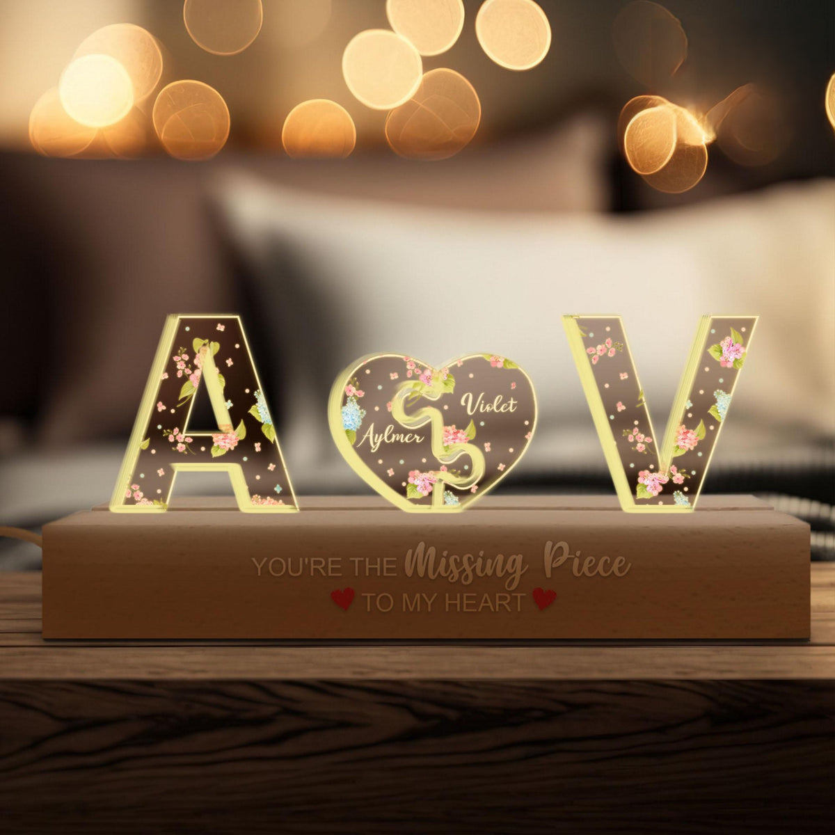 Personalized Couple Name Led Night Light, Personalized Night Light, You're My Missing Piece, Anniversary Gift, Bedroom Lamp, New Home Decor