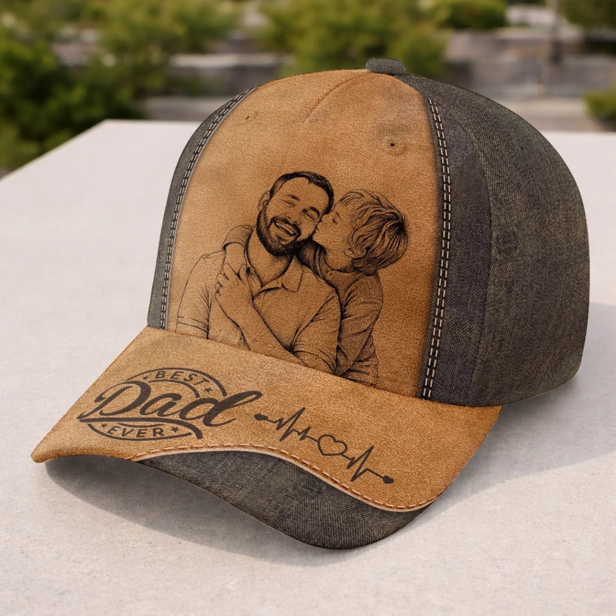 Custom Sketch Line Photo Best Dad Ever - Personalized Classic Cap - Gift For Dad, Father's Day Gift