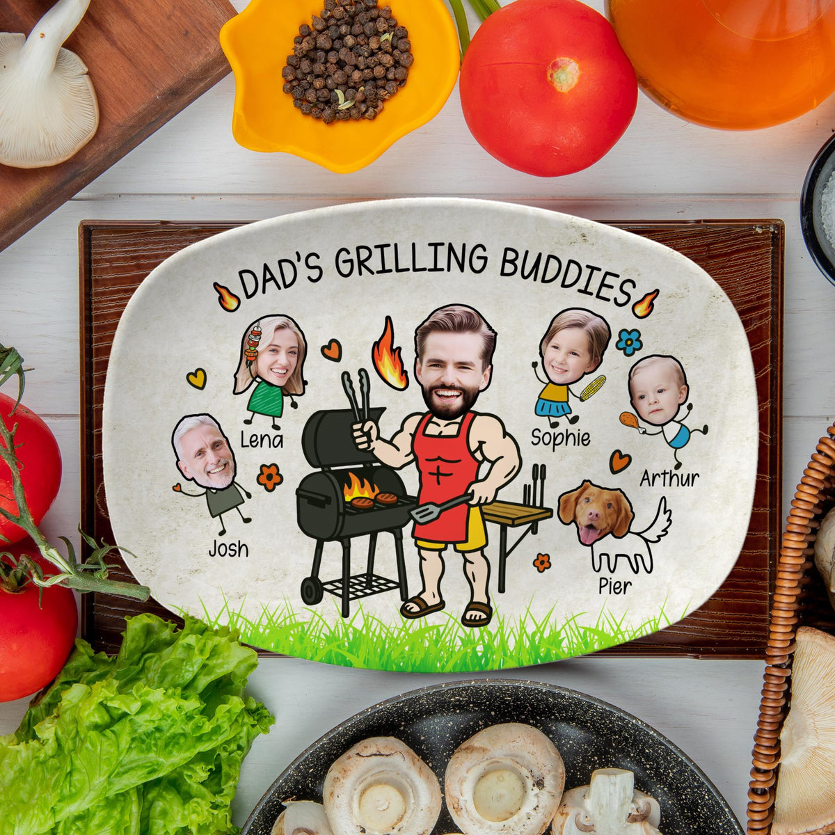 Dad s Grilling Plate, Father s Day Gift From Kids Personalized Grilling Plate Family Grilling Plate Gift With Kids Names, BBQ Gift For Daddy