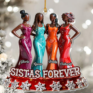 Sistas Forever Black Girls - Personalized Acrylic Ornament - Christmas Gift For Sisters, Besties, Friends