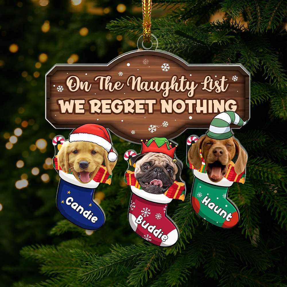 On The Naughty List We Regret Nothing - Personalized Acrylic Ornament - Christmas Gift For Pet Lovers