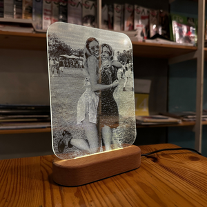 Custom Picture Night Light Wooden Base, Anniversary Gift For Couple, Wedding Gift Couple