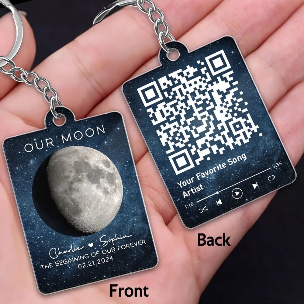 Our Moon Couple Moon Phase - Personalized Acrylic Keychain - Anniversary Gift For Him Gift For Her