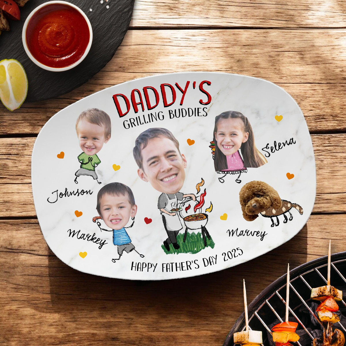 Personalized Daddy's Grilling Plate Custom Fathers Day Gifts, Daddy Serving Tray, Dad s Grill Plate With Kids Names & Face
