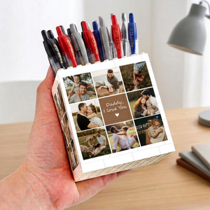 Custom Unique Gift for Dad, Photo Collage Building Block Pen Holder, Dad And Me Photo Blocks, Bricks Puzzle Fathers Day, Gift For Husband