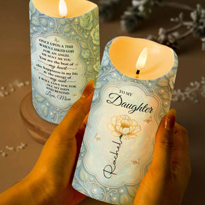 To My Daughter, Angel Sent, Flower And Leaves Design, Personalized Custom LED Candle, Gift for Daughters