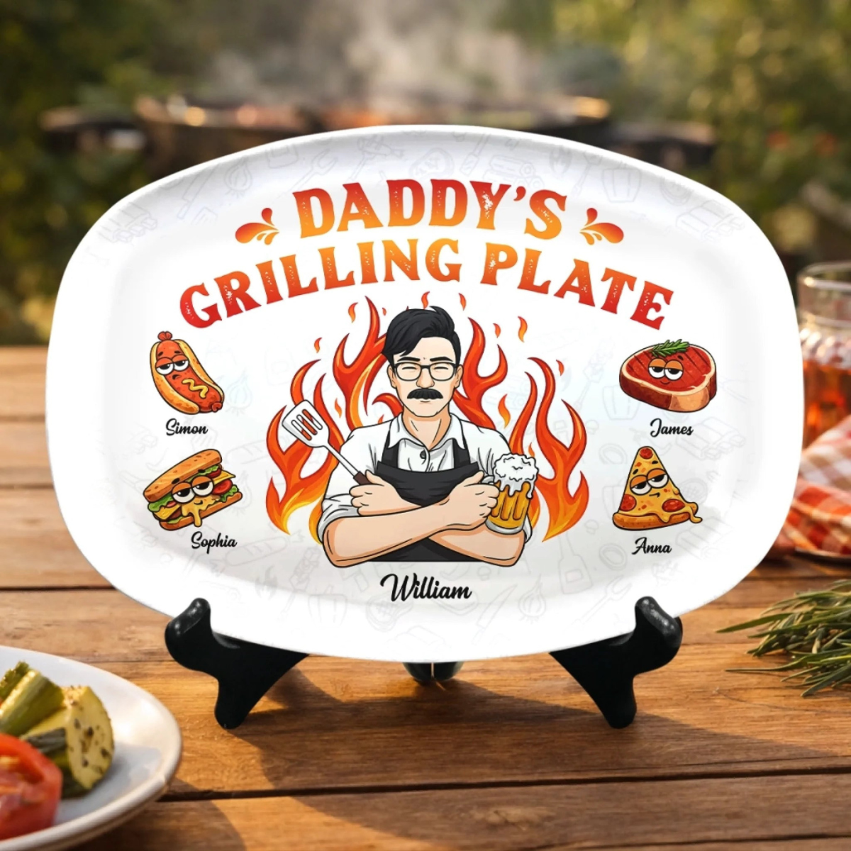 Dad Grandpa King Of The Grill - Personalized Platter - Gift For Father, Gift For Grandfather, Father's Day Gift