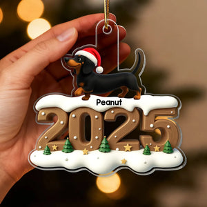 3D Effect Christmas Dachshunds Walking - Personalized Acrylic Ornament - Christmas Gift For Dachshund Lovers