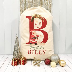 Merry Christmas Custom Name & Initial - Personalized Santa Sack - Christmas Gift For Family