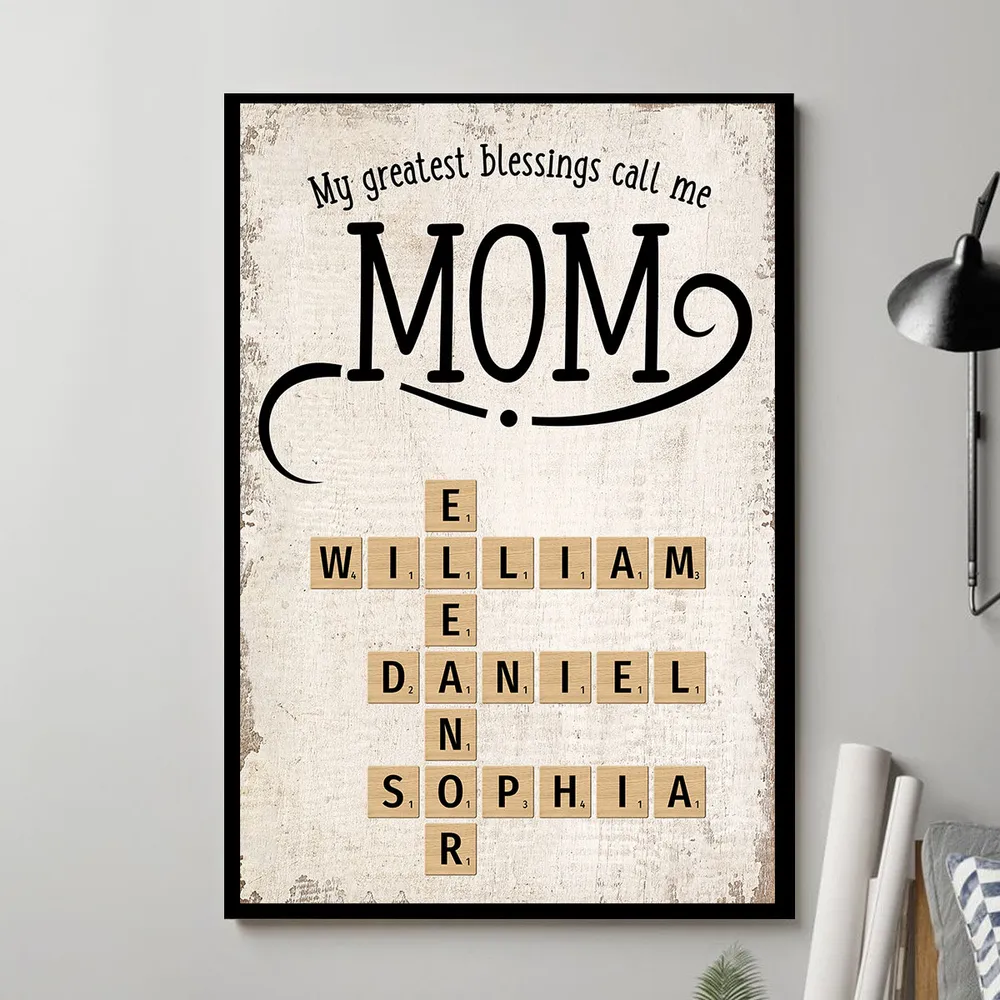 My Greatest Blessings Call Me Mom Crossword - Personalized Canvas - Gift For Mom, Mother's Day Gift, Birthday Gift