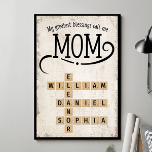 My Greatest Blessings Call Me Mom Crossword - Personalized Canvas - Gift For Mom, Mother's Day Gift, Birthday Gift
